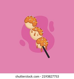 Dango cake illustration on pink background