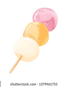 Dango. Japanese Dango dessert with 3 different colors. Dango vector illustration on white background