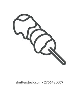 Dango Japanese sweet dumpling skewer outline icon. Rice balls on stick. Line vector illustration isolated on white
