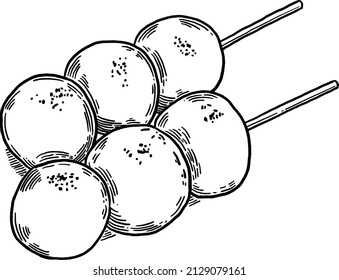 Dango Japanese sweet Hand drawn line art Illustration
