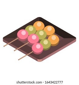Dango. Japanese sweets. Isometric vector illustration on a white background.