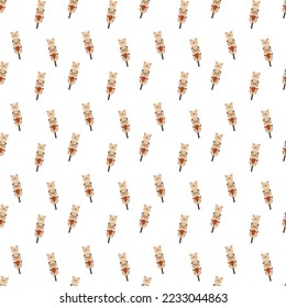 Dango pattern12. Cute seamless pattern with japanese sweet in the form of animal faces. Doodle color cartoon illustration.