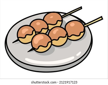 Dango Plate Doodle Illustration Vector Icon. Hand drawn, comic, outline.