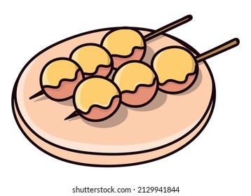 Dango Plate Doodle Illustration Vektorsymbol. Einzeln auf weißem Hintergrund. Handgezeichnet, Comic, Umriss.
