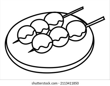 Dango Plate Doodle Vector Icon. Comic, hand drawn, outline.