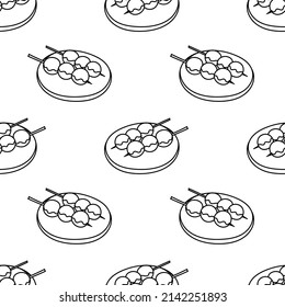 Dango plate seamless pattern doodle outline vector. Texture for background, menu, booklet, label, print, packaging, merchandise, book, poster, fabric, wrapping, storefront, textile, wallpaper.