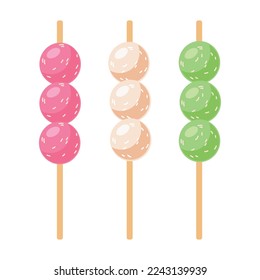 Dango rice balls on a white background. Asian food. Vector illustration for restaurants, menus, decor