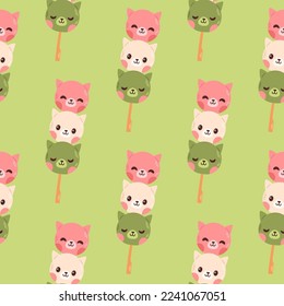 Dango seamless pattern Japanese traditional dessert isolated on white. Hanami Dango dessert vector 