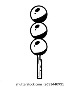 Icono de la silueta de Dango, icono blanco y negro del dango con las albóndigas de arroz pinchadas.