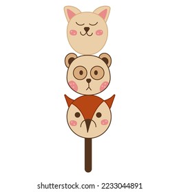 Dango single doodle4. Cute japanese sweet in the form of animal faces. Doodle cartoon illustration.
