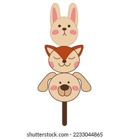 Dango single doodle5. Cute japanese sweet in the form of animal faces. Doodle cartoon illustration.