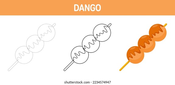 Dango tracing and coloring worksheet for kids