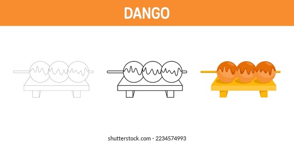 Dango tracing and coloring worksheet for kids