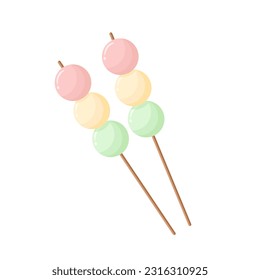 Dango, traditional Japanese dumpling made of glutinous rice, sugar and water. Japanese sweets