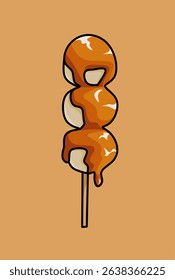 Dango ilustração vetor, japonês dango skewered bolinhos doces com molho mitrashi marrom