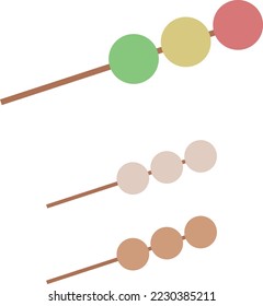 Dango, vector. Japanese sweets dango colored on a stick.