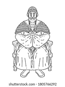 Dangun Or Dangun Wanggeom  Was The Legendary Founder And God-king Of Gojoseon, The First Korean Kingdom. Vector Line Art Illustration.