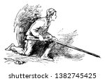 Daniel Boone, 1734-1820, he was an American pioneer, explorer, frontiersman and one of the first folk heroes of the United States, famous for his exploration and settlement, vintage line drawing