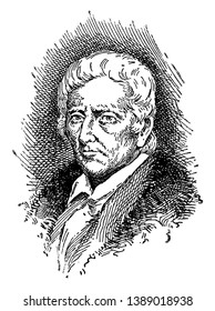 Daniel Boone, 1734-1820, he was an American pioneer, explorer, frontiersman and one of the first folk heroes of the United States, famous for his exploration and settlement, vintage line drawing