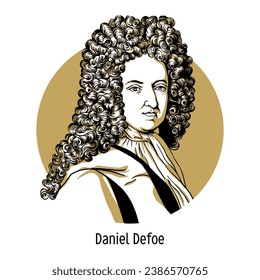 Daniel Defoe was an English writer and essayist, one of the earliest proponents of the novel as a genre. Hand drawn vector illustration.