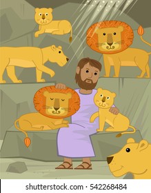 Daniel With Lions - Cute illustration of Daniel in the lions den. Eps10