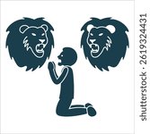 Daniel in the Lions' Den Illustration Daniel in the Lions Den Man kneeling among lion heads