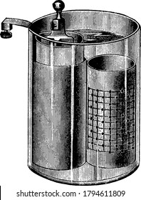 Daniell cell, an electrochemical cell named after John Frederic Daniell, the British chemist who invented it in 1836, vintage line drawing or engraving illustration.