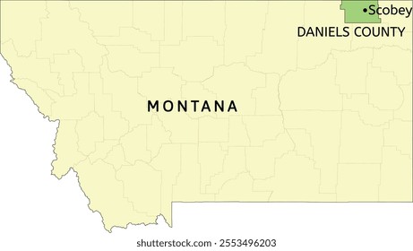 Daniels County and city of Scobey location on Montana state map