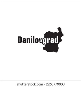 Mapa de Danilovgrad y diseño de letras negras sobre fondo blanco