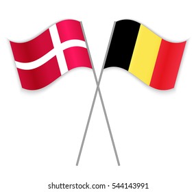 Danish and Belgian crossed flags. Denmark combined with Belgium isolated on white. Language learning, international business or travel concept.