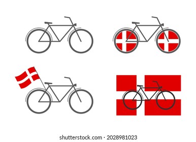 icono de bicicleta danesa con bandera aislada en fondo blanco