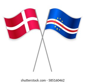 Danish and Cabo Verdean crossed flags. Denmark combined with Cape Verde isolated on white. Language learning, international business or travel concept.