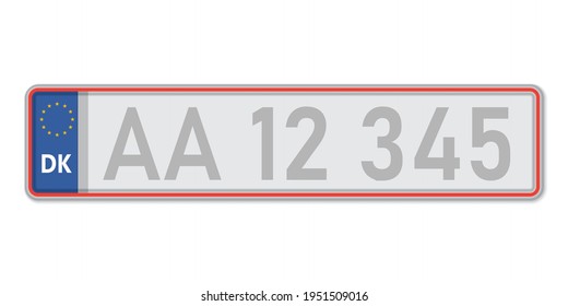 Danish Car Number Plate . Vehicle Registration License Of Denmark. European Standard Sizes