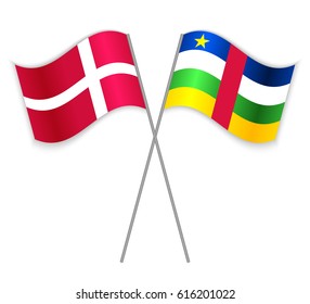 Danish and Central African crossed flags. Denmark combined with Central African Republic isolated on white. Language learning, international business or travel concept.