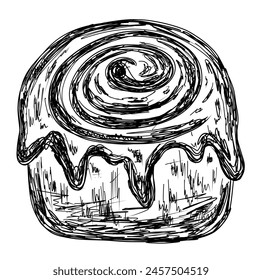 Danish cinamon roll in hand drawn sketch style