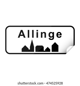 Danish city sign sticker allinge with curly corner.