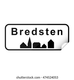 Danish city sign sticker bredsten with curly corner.
