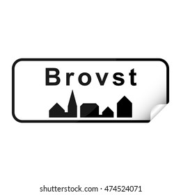 Danish city sign sticker brovst with curly corner.