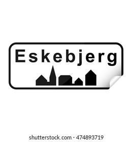 Danish city sign sticker eskebjerg with curly corner.
