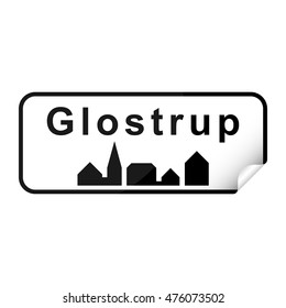 Danish city sign sticker glostrup with curly corner.