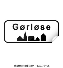 Danish city sign sticker goerloese with curly corner.