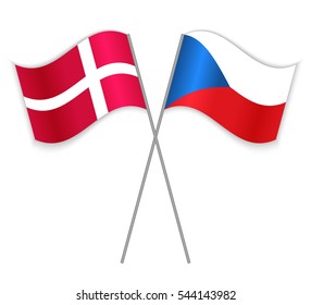 Danish and Czech crossed flags. Denmark combined with Czech Republic isolated on white. Language learning, international business or travel concept.
