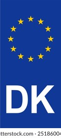 Danish Euroband with National Symbol: Blue Background Representing European Union and Danish Identity for Vehicle Registration.