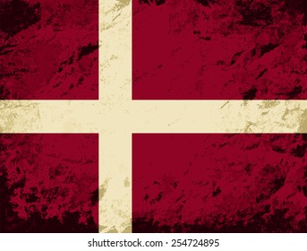 Danish flag Grunge background. Vector illustration Eps 8.