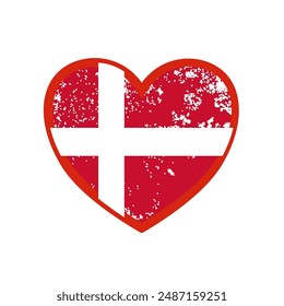 Danish flag heart with grunge effect. Love of Denmark vector illustration