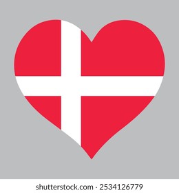 Danish flag in heart shape, vector illustration on isolated background.