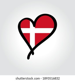 Danish Flag Heart-shaped Hand Drawn Logo. Vector Illustration.