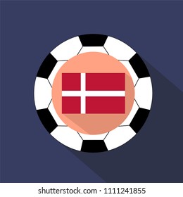 Danish flag on a blue background. Soccer ball.