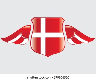 danish  flag on shield with wings