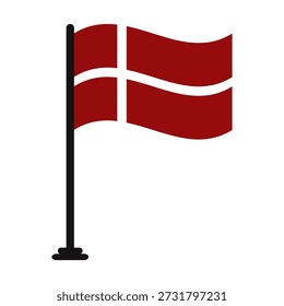 Bandeira dinamarquesa com vara ilustrada sobre fundo branco